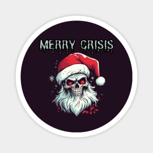 Merry Crisis, anti xmas, skull with santa hat Magnet